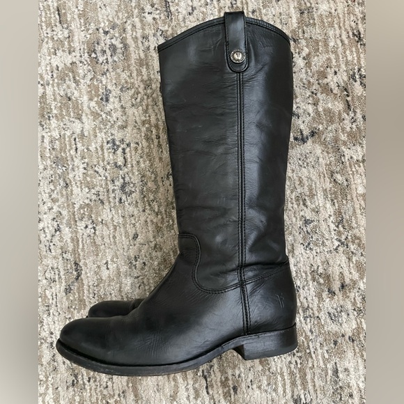 Frye Black Leather Tall Equestrian Riding Boot Size 7 B Black Western Pull On - Picture 1 of 12